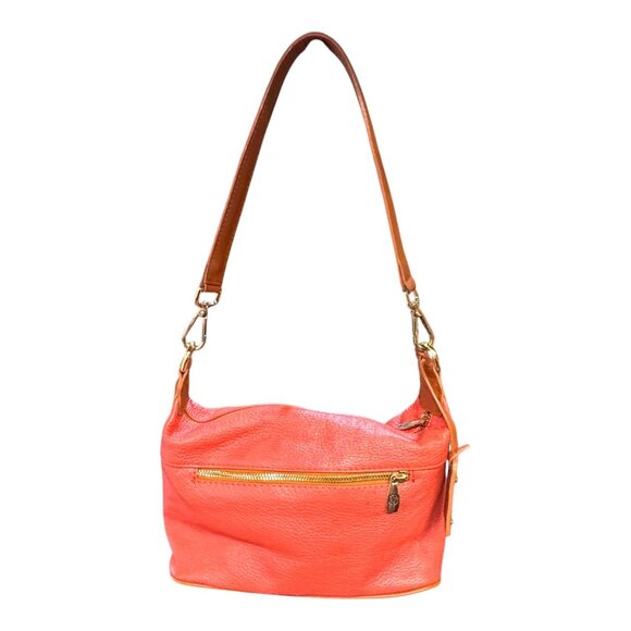 Valentina Italia Coral Peach Pink Leather Shoulder Bag With Adjustable Strap SEE - Picture 2 of 16